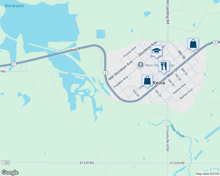 map of restaurants, bars, coffee shops, grocery stores, and more near Missouri Pacific Railroad in Keota