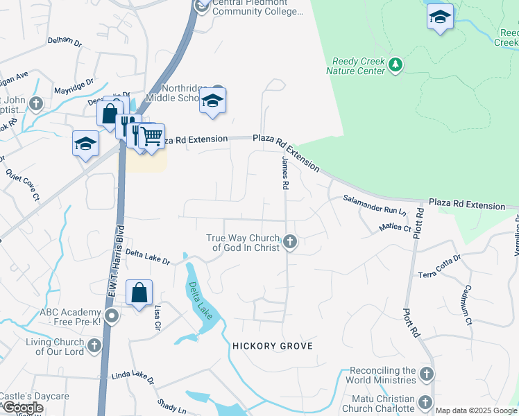 map of restaurants, bars, coffee shops, grocery stores, and more near 2818 Royal Fern Lane in Charlotte