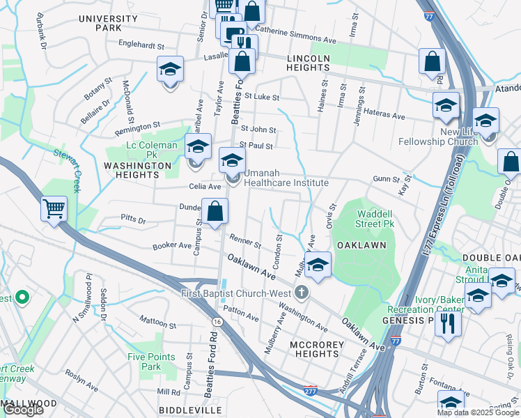 map of restaurants, bars, coffee shops, grocery stores, and more near 2012 Vinton Street in Charlotte