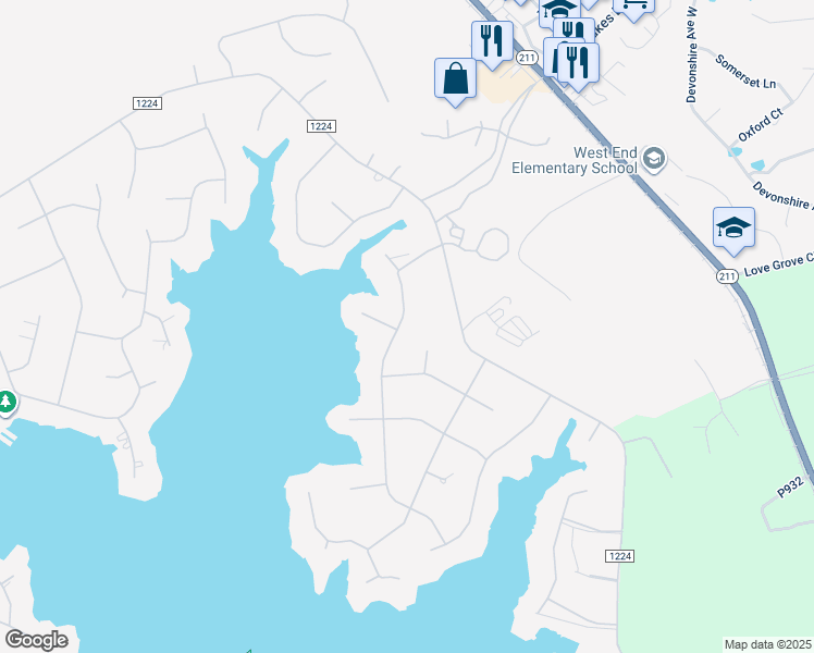 map of restaurants, bars, coffee shops, grocery stores, and more near 117 Otter Drive in Seven Lakes