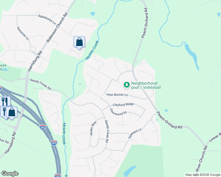 map of restaurants, bars, coffee shops, grocery stores, and more near 13003 John Bostar Lane in Charlotte