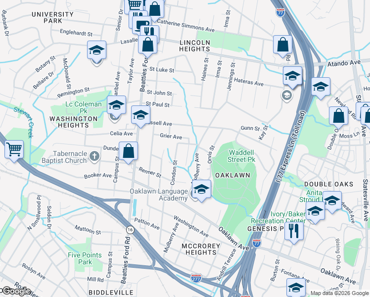 map of restaurants, bars, coffee shops, grocery stores, and more near in Charlotte