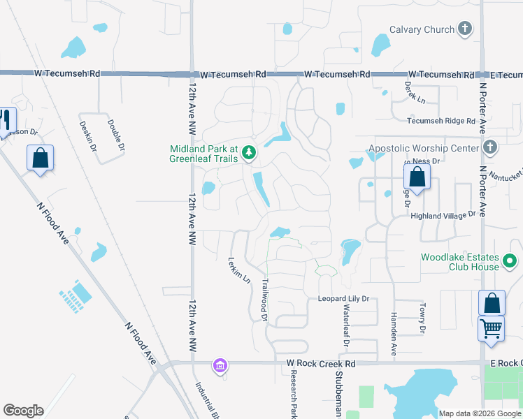 map of restaurants, bars, coffee shops, grocery stores, and more near 900 Lerkim Lane in Norman