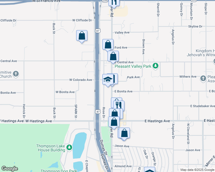 map of restaurants, bars, coffee shops, grocery stores, and more near 4413 River Road in Amarillo