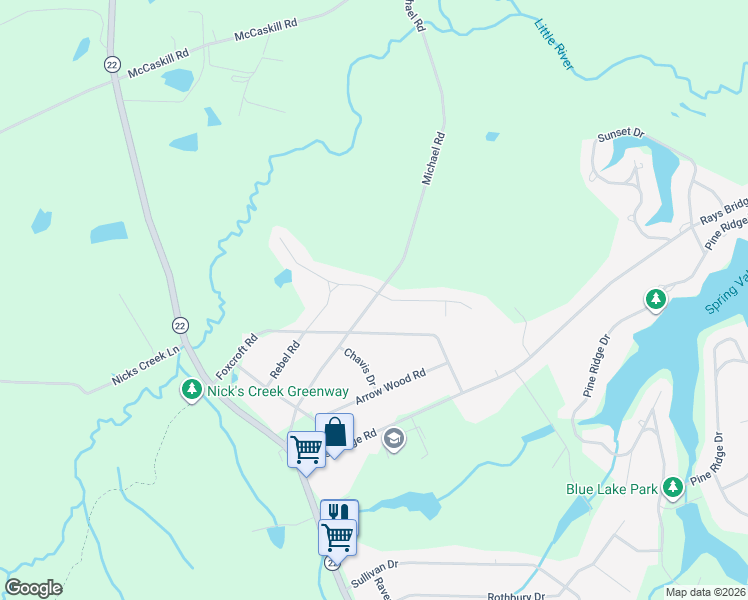 map of restaurants, bars, coffee shops, grocery stores, and more near 574 Michael Road in Carthage