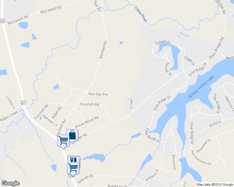 map of restaurants, bars, coffee shops, grocery stores, and more near 21 New Day Way in Carthage