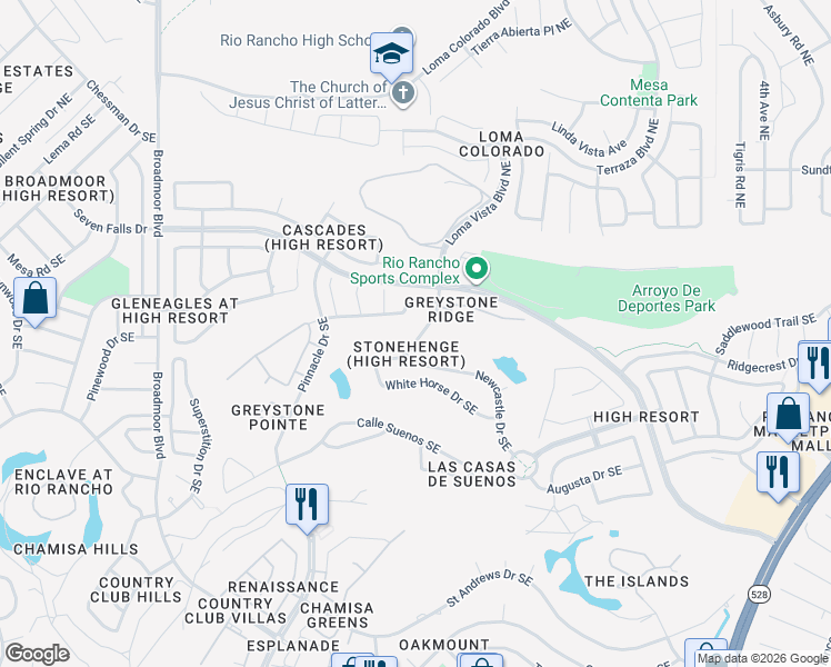 map of restaurants, bars, coffee shops, grocery stores, and more near 3509 Newcastle Drive Southeast in Rio Rancho