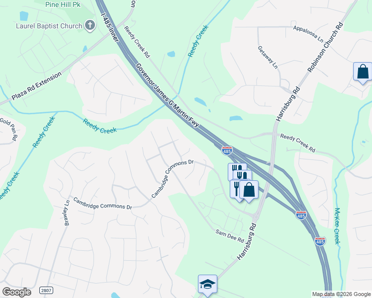 map of restaurants, bars, coffee shops, grocery stores, and more near 8609 Bodkin Court in Charlotte