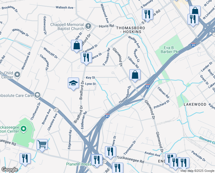 map of restaurants, bars, coffee shops, grocery stores, and more near 801 Lynn St in Charlotte