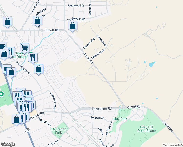 map of restaurants, bars, coffee shops, grocery stores, and more near 1430 Hansen Lane in San Luis Obispo