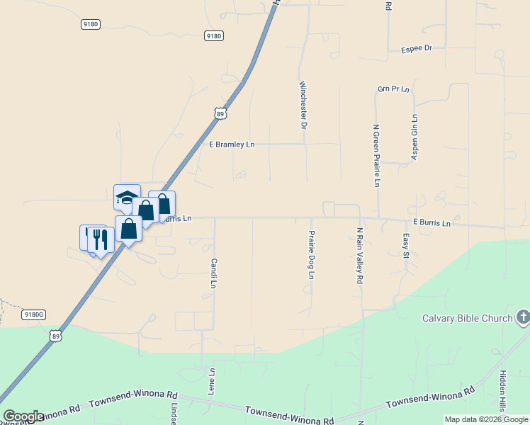 map of restaurants, bars, coffee shops, grocery stores, and more near 5710 East Burris Lane in Flagstaff