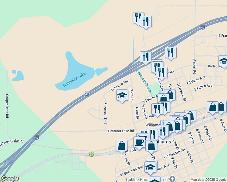 map of restaurants, bars, coffee shops, grocery stores, and more near 1208 West Morse Avenue in Williams