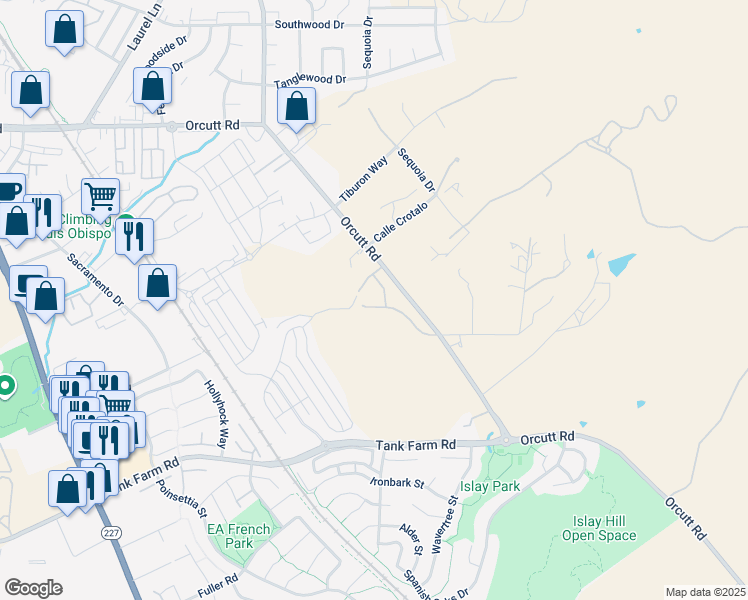 map of restaurants, bars, coffee shops, grocery stores, and more near 1430 Hansen Lane in San Luis Obispo
