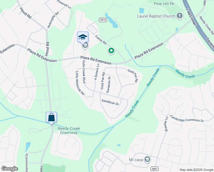 map of restaurants, bars, coffee shops, grocery stores, and more near 10829 Gardenia Street in Charlotte