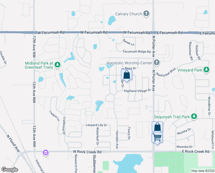 map of restaurants, bars, coffee shops, grocery stores, and more near 3109 Terrace Park Tr in Norman