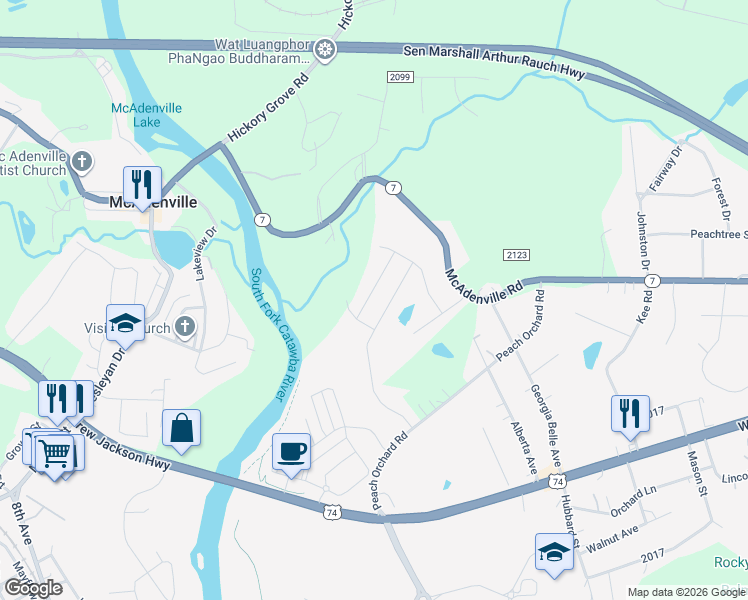 map of restaurants, bars, coffee shops, grocery stores, and more near 5153 Thomasville Drive in Belmont