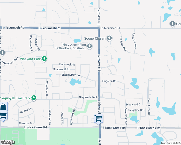 map of restaurants, bars, coffee shops, grocery stores, and more near 3021 Pinecrest Street in Norman