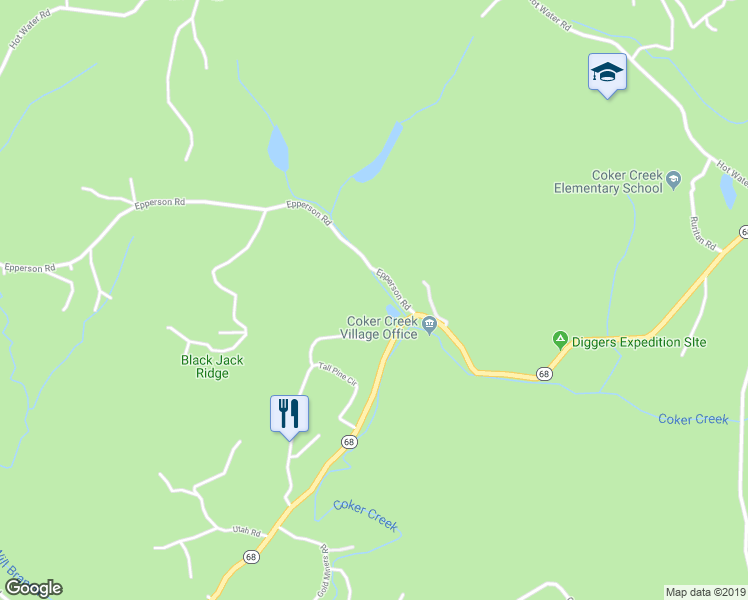 map of restaurants, bars, coffee shops, grocery stores, and more near 12528 New Highway 68 in Tellico Plains