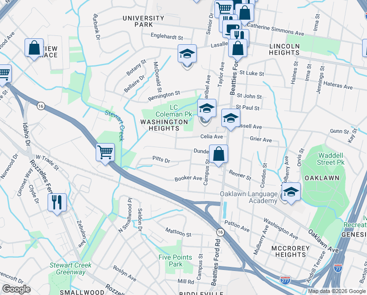 map of restaurants, bars, coffee shops, grocery stores, and more near 2401 Celia Avenue in Charlotte