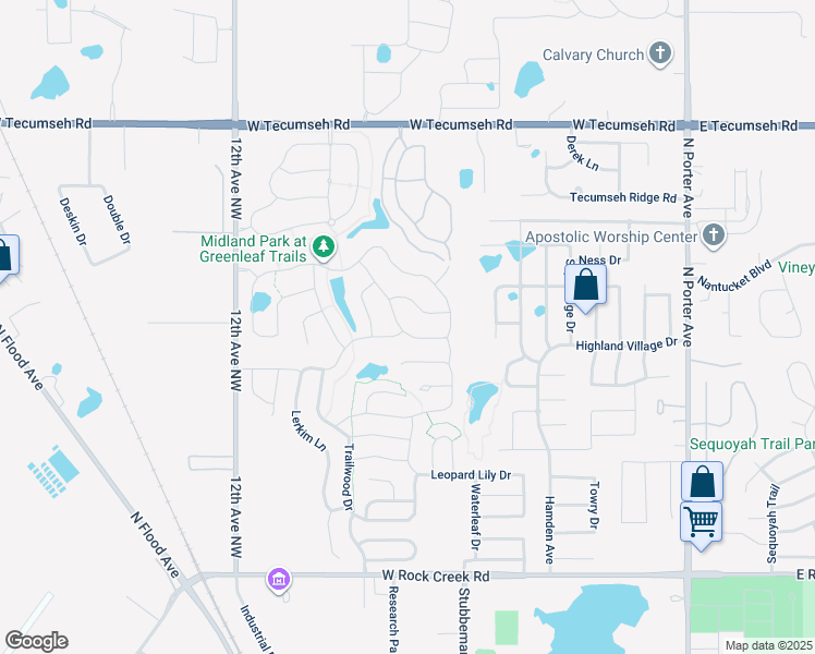 map of restaurants, bars, coffee shops, grocery stores, and more near 3301 Mount Mitchell Lane in Norman