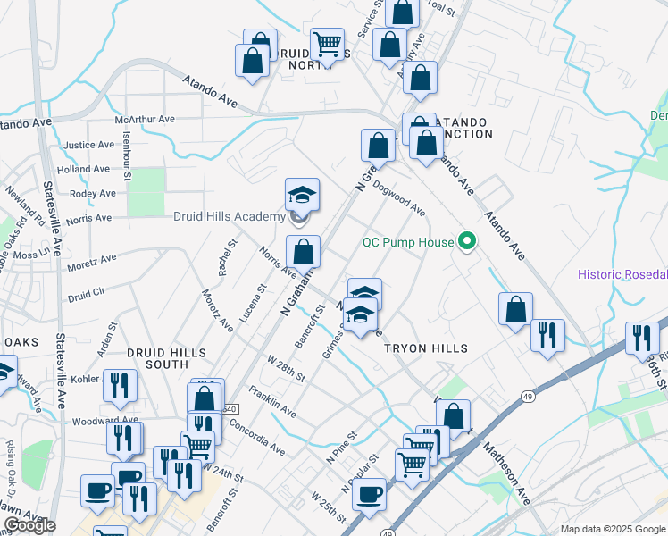 map of restaurants, bars, coffee shops, grocery stores, and more near 730 Colorado Avenue in Charlotte