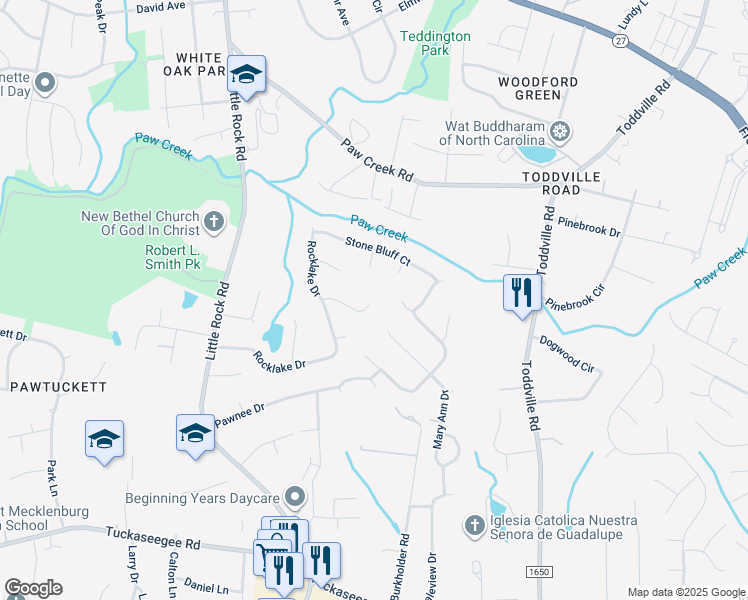 map of restaurants, bars, coffee shops, grocery stores, and more near 2127 Lauren Elizabeth Court in Charlotte