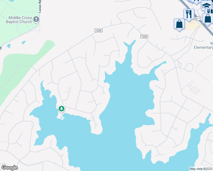 map of restaurants, bars, coffee shops, grocery stores, and more near 103 Sunrise Point in Seven Lakes