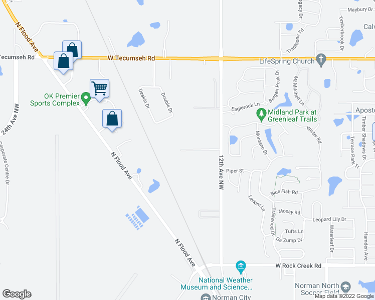 map of restaurants, bars, coffee shops, grocery stores, and more near 3000 12th Ave NW in Norman