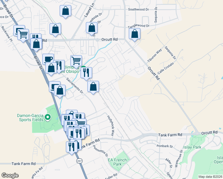 map of restaurants, bars, coffee shops, grocery stores, and more near in San Luis Obispo