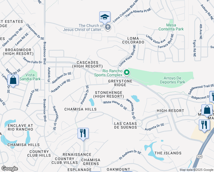 map of restaurants, bars, coffee shops, grocery stores, and more near 3412 Lockerbie Drive in Rio Rancho