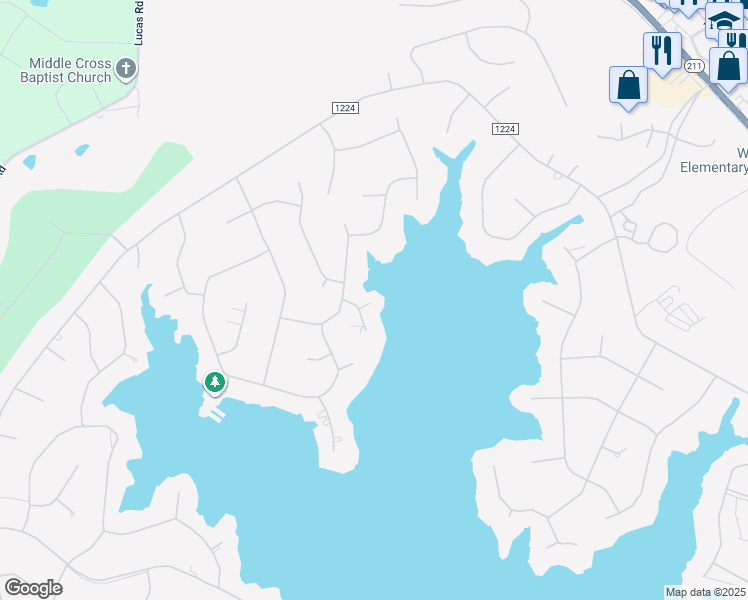 map of restaurants, bars, coffee shops, grocery stores, and more near 103 Sunrise Point in Seven Lakes