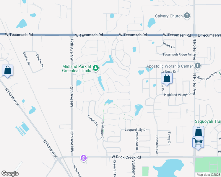 map of restaurants, bars, coffee shops, grocery stores, and more near 3025 Kettle Road in Norman