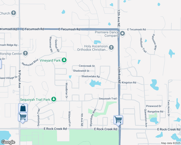 map of restaurants, bars, coffee shops, grocery stores, and more near 900 Shadowhill Street in Norman