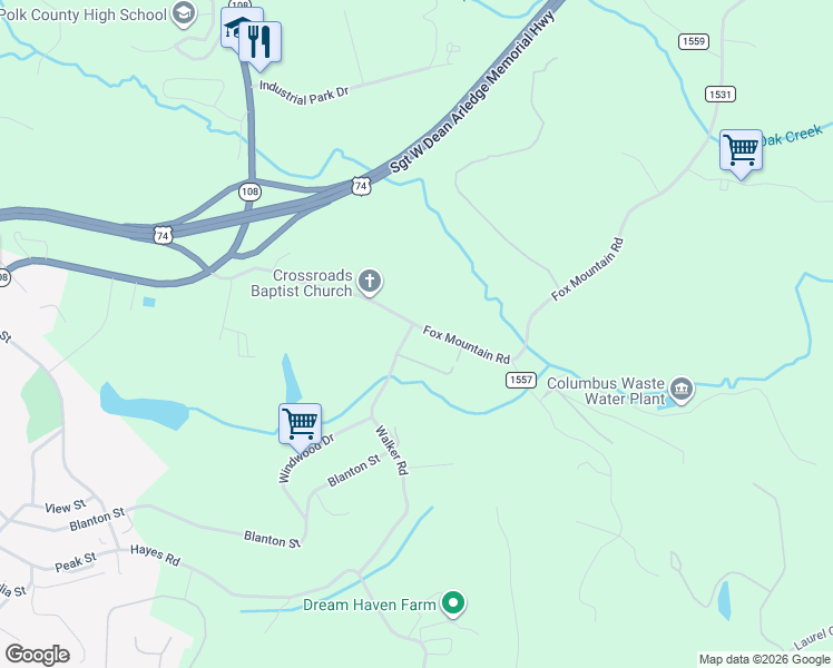 map of restaurants, bars, coffee shops, grocery stores, and more near 500 Fox Mountain Road in Columbus