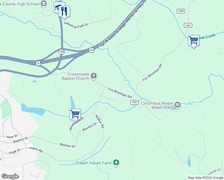 map of restaurants, bars, coffee shops, grocery stores, and more near 500 Fox Mountain Road in Columbus