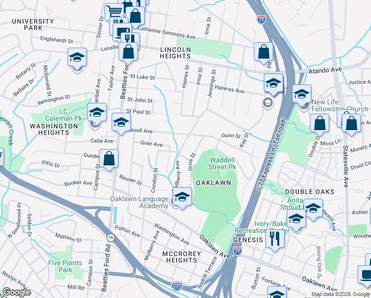 map of restaurants, bars, coffee shops, grocery stores, and more near in Charlotte