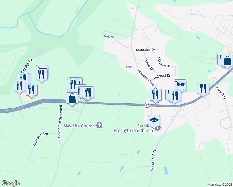map of restaurants, bars, coffee shops, grocery stores, and more near 1510 West Main Street in Locust