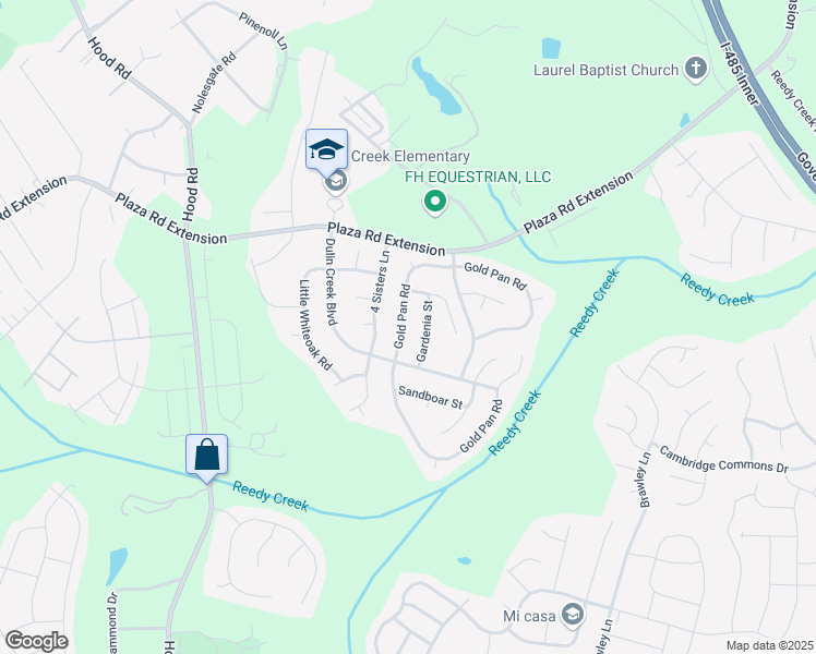 map of restaurants, bars, coffee shops, grocery stores, and more near 10832 Gold Pan Road in Charlotte