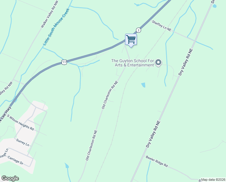 map of restaurants, bars, coffee shops, grocery stores, and more near 1976 Old Charleston Road Northeast in Cleveland
