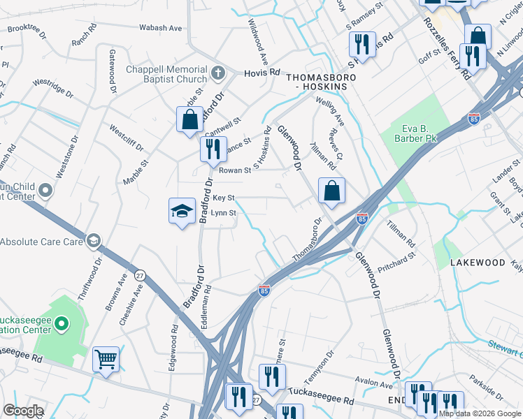 map of restaurants, bars, coffee shops, grocery stores, and more near 508 Key Street West in Charlotte