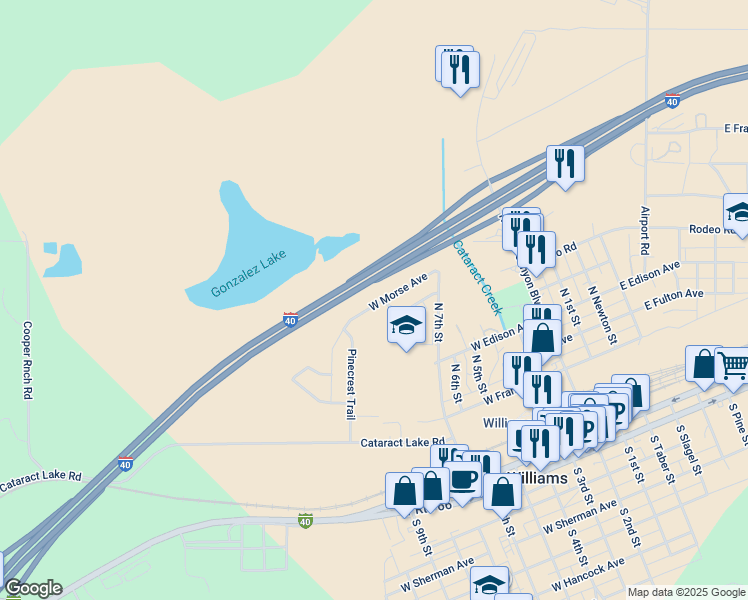 map of restaurants, bars, coffee shops, grocery stores, and more near 1208 West Morse Avenue in Williams