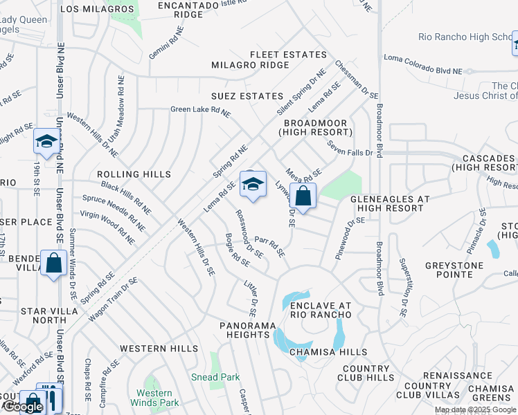 map of restaurants, bars, coffee shops, grocery stores, and more near 2287 Lema Road Southeast in Rio Rancho