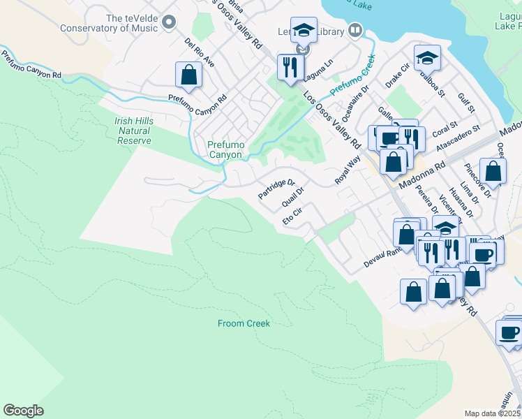 map of restaurants, bars, coffee shops, grocery stores, and more near 1963 Partridge Drive in San Luis Obispo