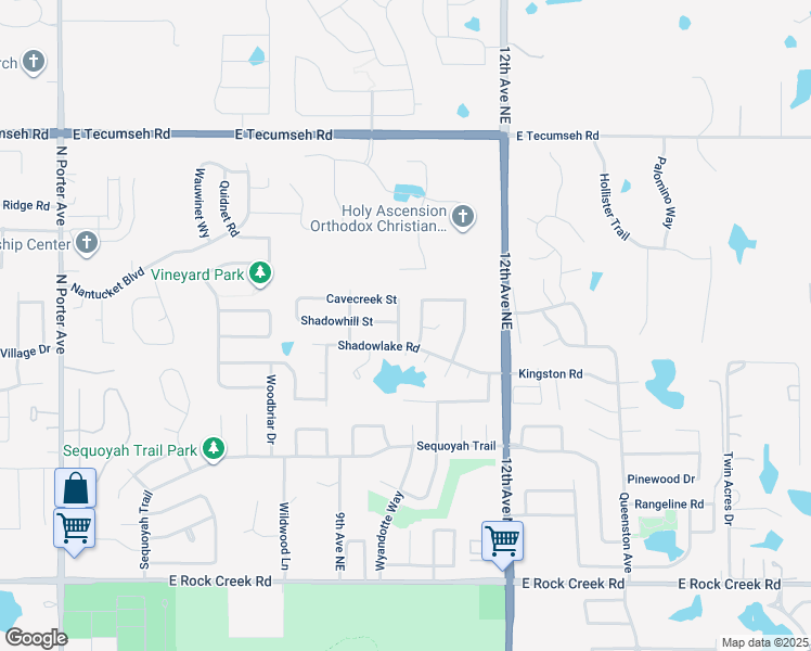 map of restaurants, bars, coffee shops, grocery stores, and more near 3013 Cavecreek Street in Norman