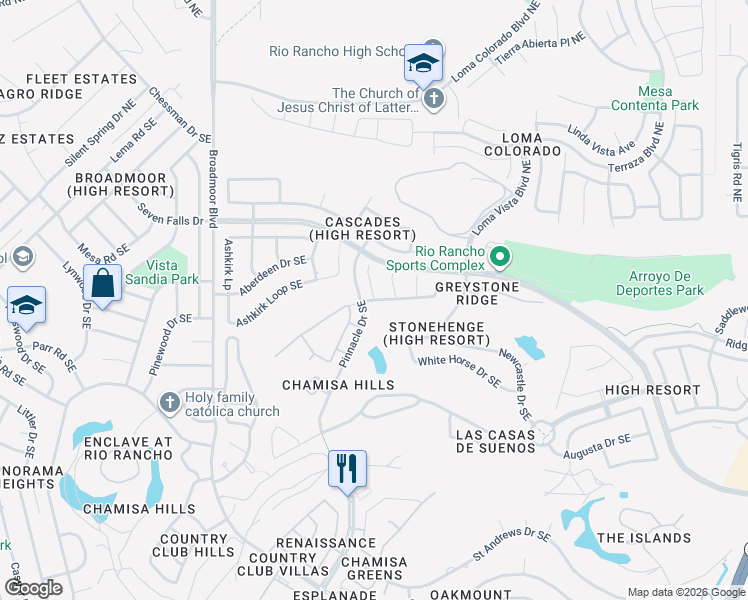 map of restaurants, bars, coffee shops, grocery stores, and more near 3300 Lockerbie Drive in Rio Rancho