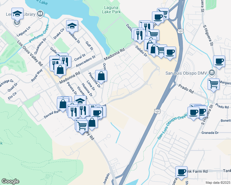 map of restaurants, bars, coffee shops, grocery stores, and more near 1892 Oceanaire Drive in San Luis Obispo