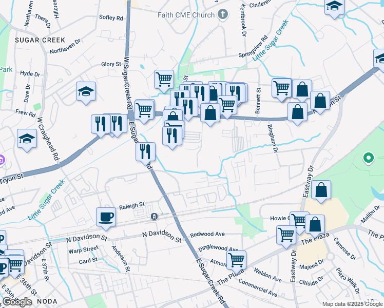 map of restaurants, bars, coffee shops, grocery stores, and more near 146 Dorton Street in Charlotte