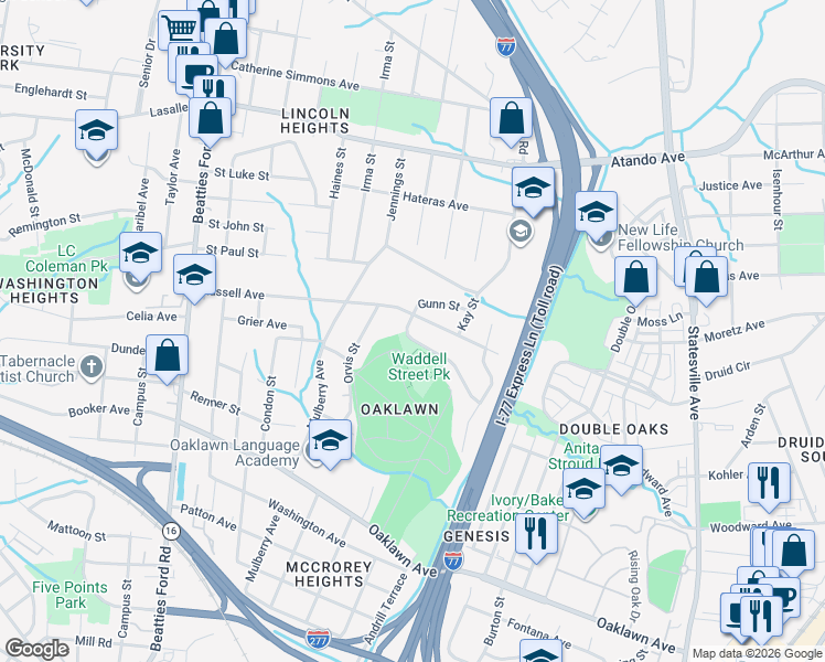 map of restaurants, bars, coffee shops, grocery stores, and more near 1545 Russell Avenue in Charlotte