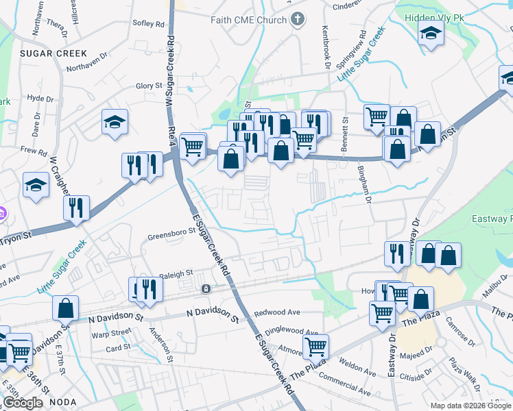 map of restaurants, bars, coffee shops, grocery stores, and more near 146 Dorton Street in Charlotte