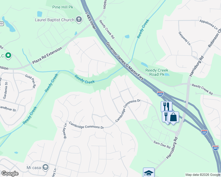 map of restaurants, bars, coffee shops, grocery stores, and more near 8724 Kirkley Glen Ln in Charlotte